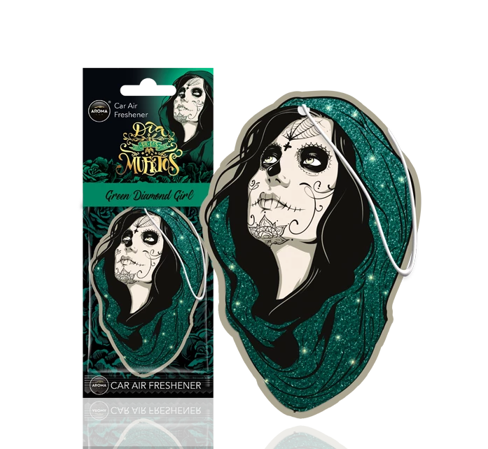 ac-cellulose-diadelosmuertos-greendiamondgirl Aroma Car Muertos Diamond Girl Green 5g - Image 1